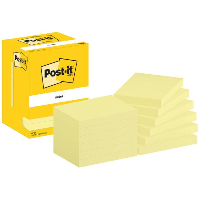 Post-It Notes, 100 vel, ft 76 x 102 mm, geel, pak van 12 blokken