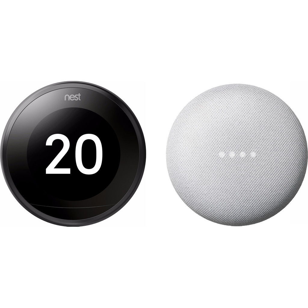 Nest Learning Thermostat V3 Premium Zwart + Google Nest Mini Wit