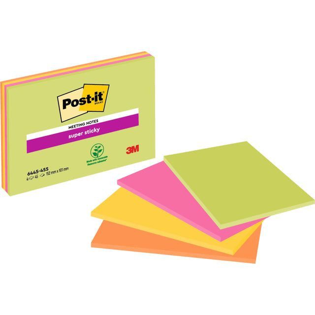 Memoblok 3M Post-it 6445 Super Sticky 152x101mm assorti