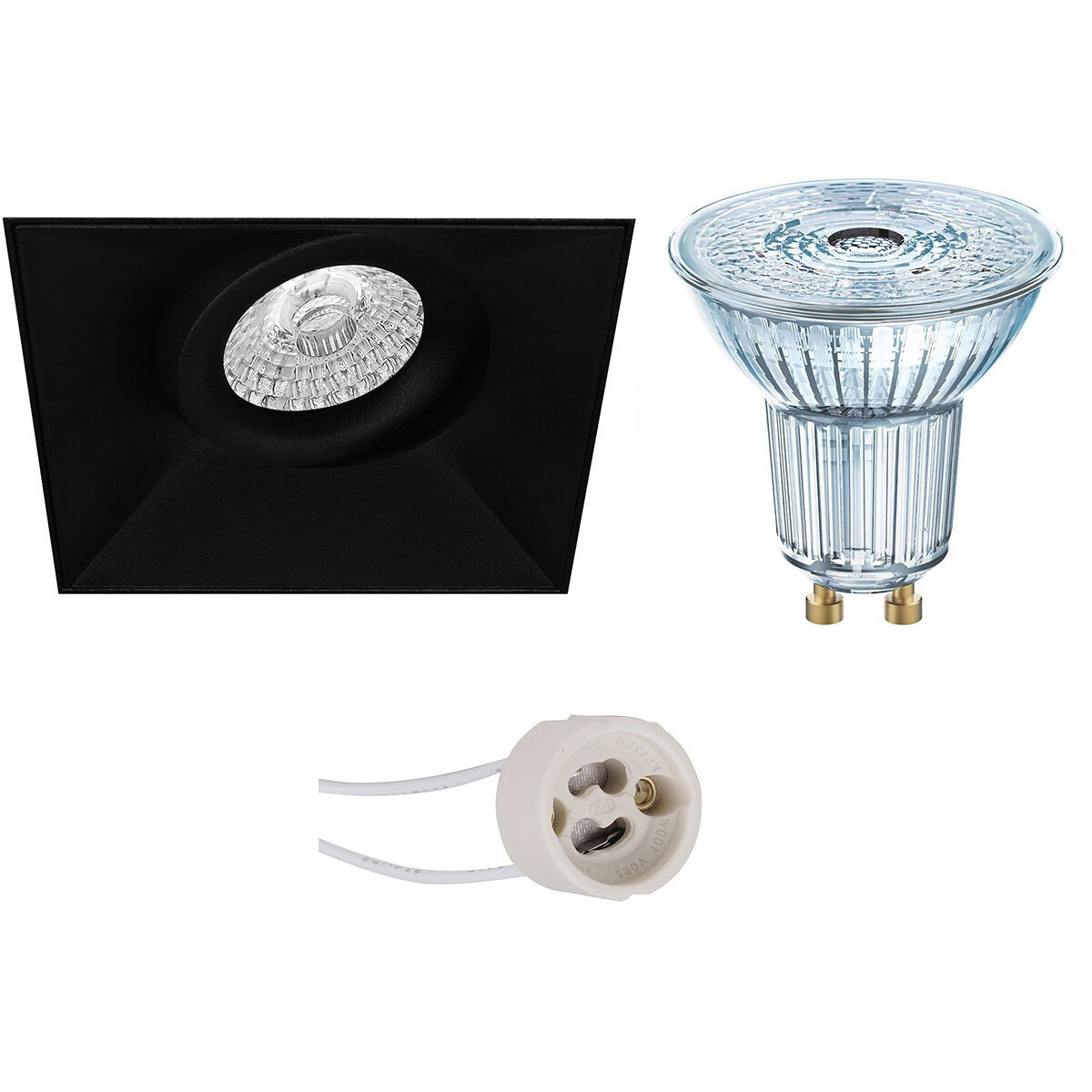 LED Spot Set - LEDVANCE Parathom PAR16 930 36D - Pragmi Nivas Pro - GU10 Fitting - Dimbaar - Inbouw Vierkant - Mat Zwart - 3.7W - Warm Wit 3000K - Trimless - Kantelbaar - 150mm