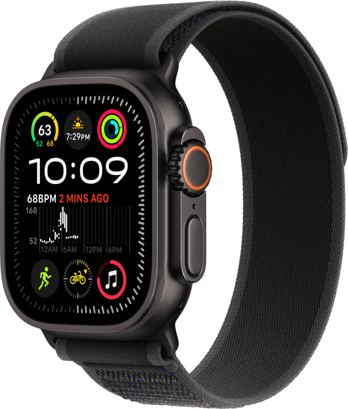 Apple Watch Ultra 2 4G 49mm Zwart Trail Band Zwart S/M