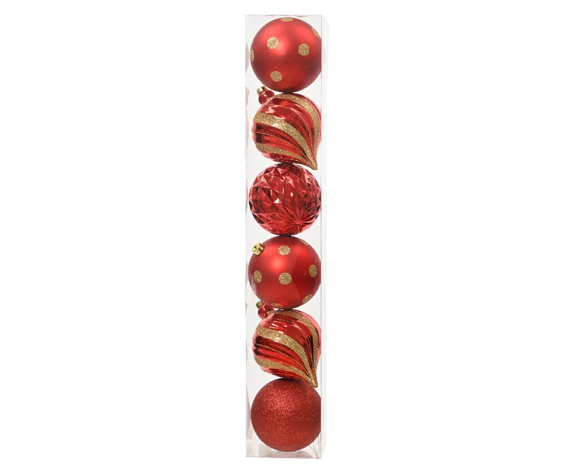 Decoris kerstballen set Plastic 6st kerstrood 15cm