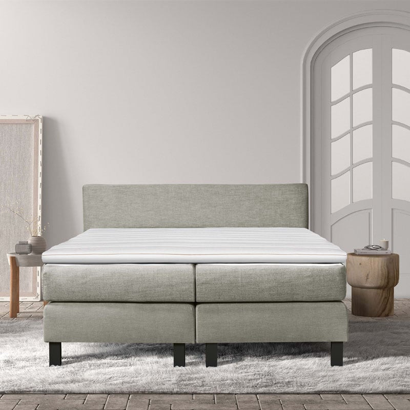 2-Persoons Boxspring Cloud Chill - Deluxe - Taupe & Grijs & Creme & Antraciet & Beige 140x210 cm - Pocketvering - Inclusief Topper -