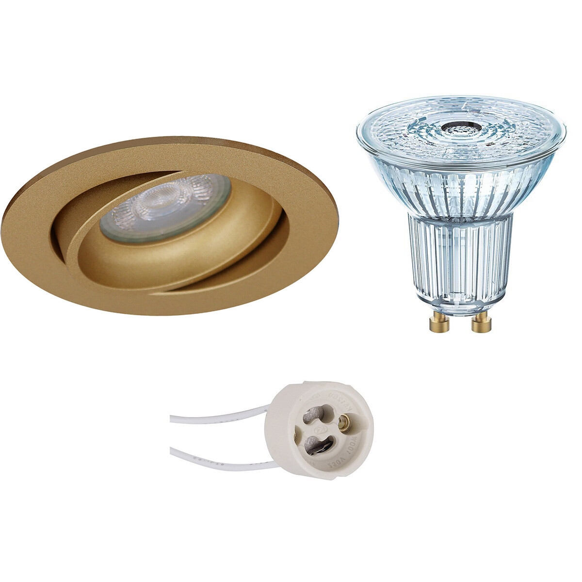 LED Spot Set - LEDVANCE Parathom PAR16 927 36D - Pragmi Delton Pro - GU10 Fitting - Dimbaar - Inbouw Rond - Mat Goud - 3.7W - Warm Wit 2700K - Kantelbaar - Ø82mm