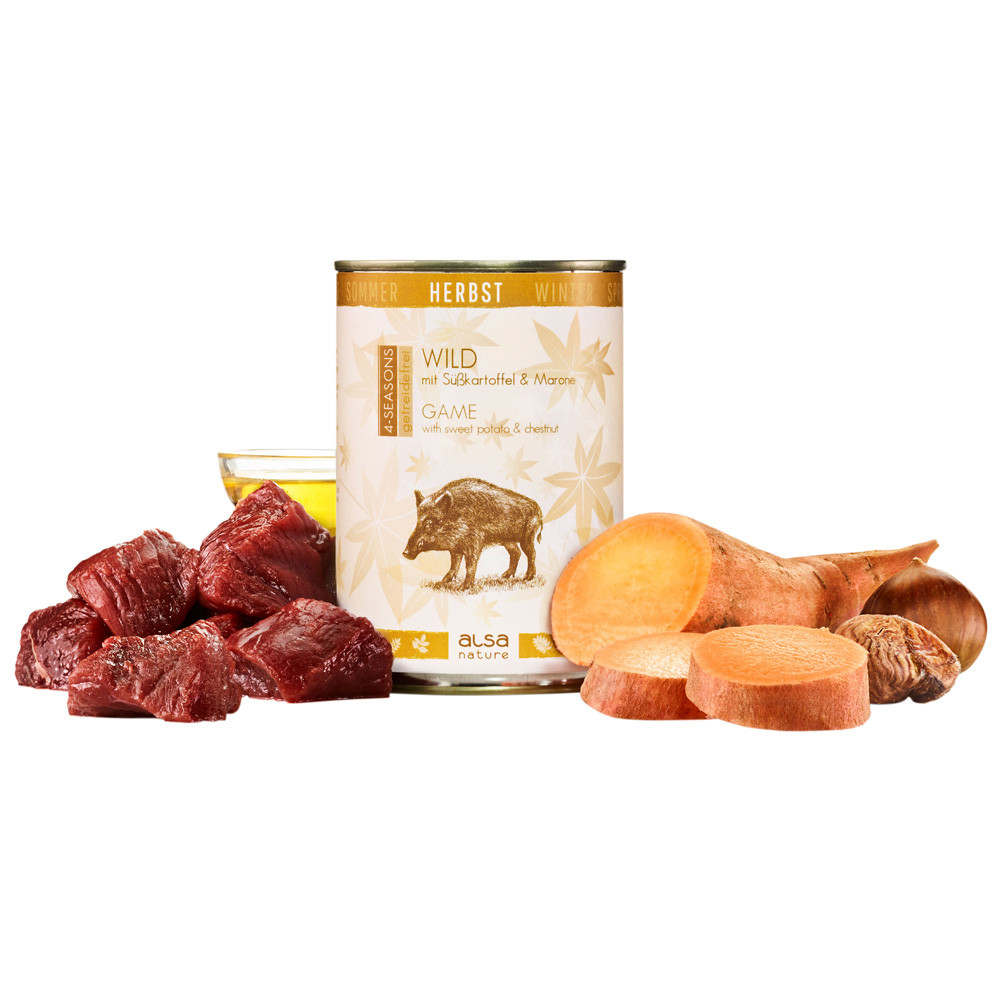 alsa-nature 4-SEASONS Herfstmenu wild met zoete aardappel & kastanjes, 400 g, Aantal: 6 x 400 g