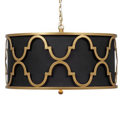 Люстра Black Shade Gold Quatrefoil Overlay Drum Pendant