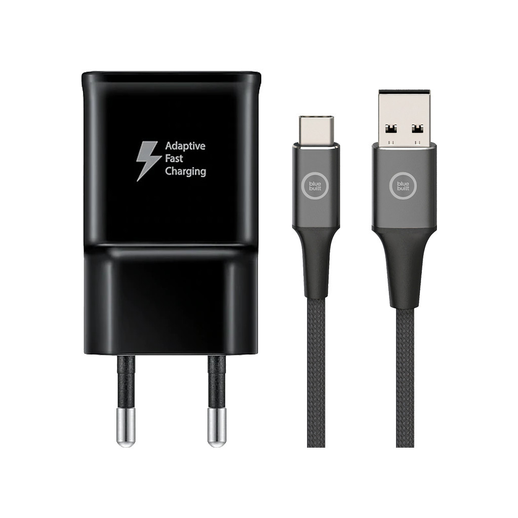 Samsung Adaptive Fast Charging Oplader 15W + BlueBuilt Usb C Kabel 1,5m Nylon Zwart