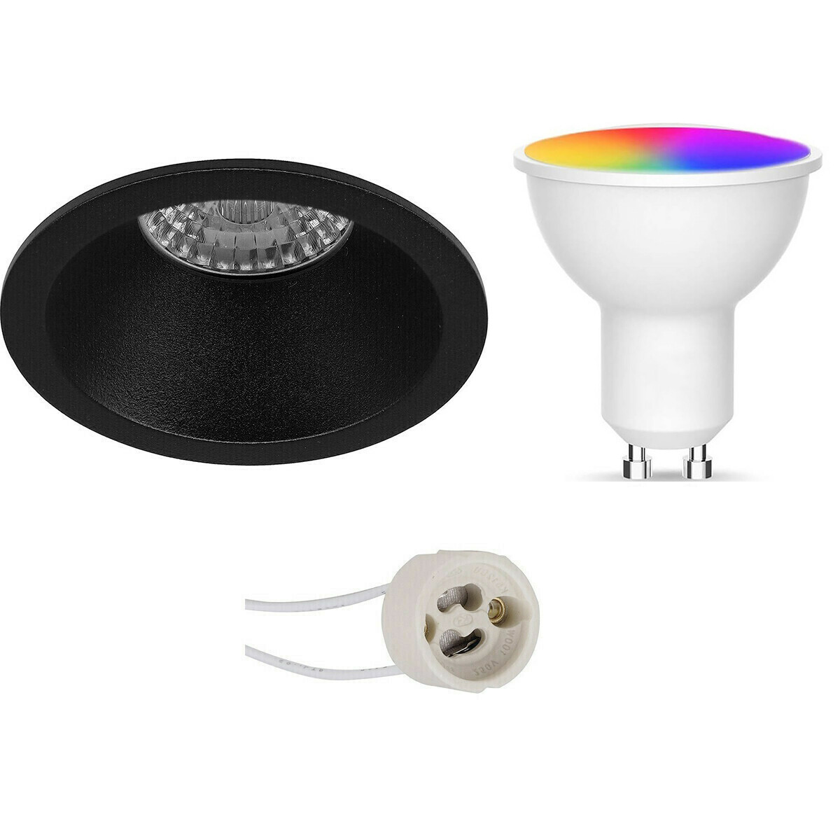 LED Spot Set GU10 - Facto - Smart LED - Wifi LED - Slimme LED - 5W - RGB+CCT - Aanpasbare Kleur - Dimbaar - Pragmi Pollon Pro - Inbouw Rond - Mat Zwart - Verdiept - Ø82mm