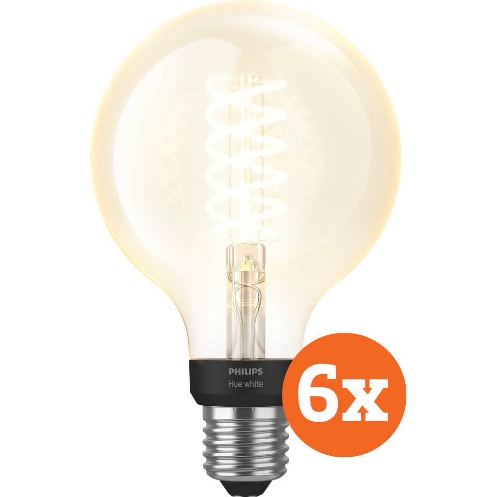 Philips Hue Filamentlamp White Globe E27 6-Pack