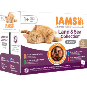 Iams Delights Adult Land & Sea Collection in gravy natvoer kat (12x85 gr) 48 x 85 g