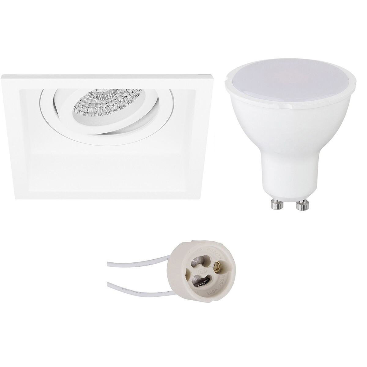 LED Spot Set - Pragmi Domy Pro - GU10 Fitting - Dimbaar - Inbouw Vierkant - Mat Wit - 6W - Helder/Koud Wit 6400K - Verdiept - Kantelbaar - 105mm