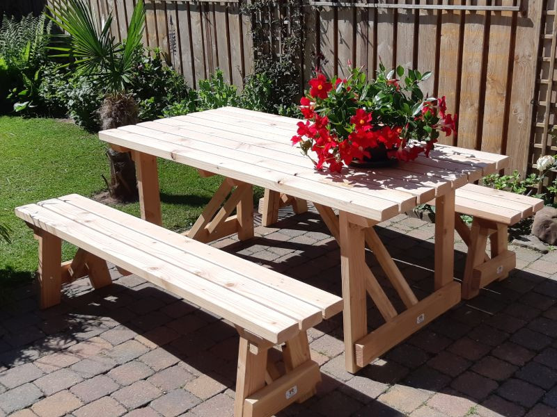 Picknickset douglas hout | Picknicktafel met losse banken 150 cm Gemonteerd