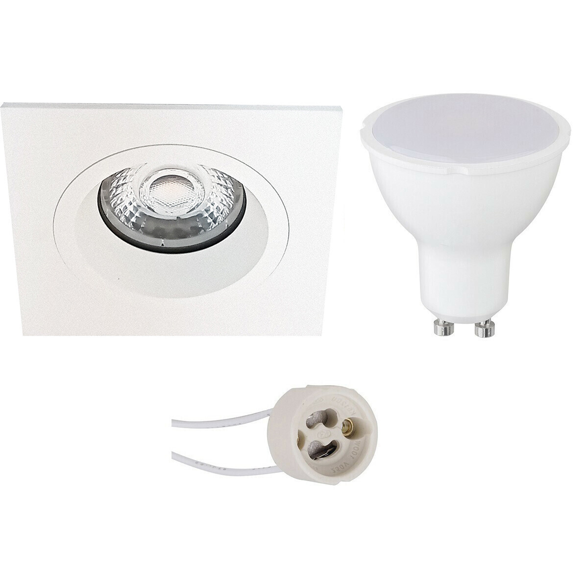 LED Spot Set - Aigi - Pragmi Rodos Pro - GU10 Fitting - Inbouw Vierkant - Mat Wit - 6W - Warm Wit 3000K - 93mm