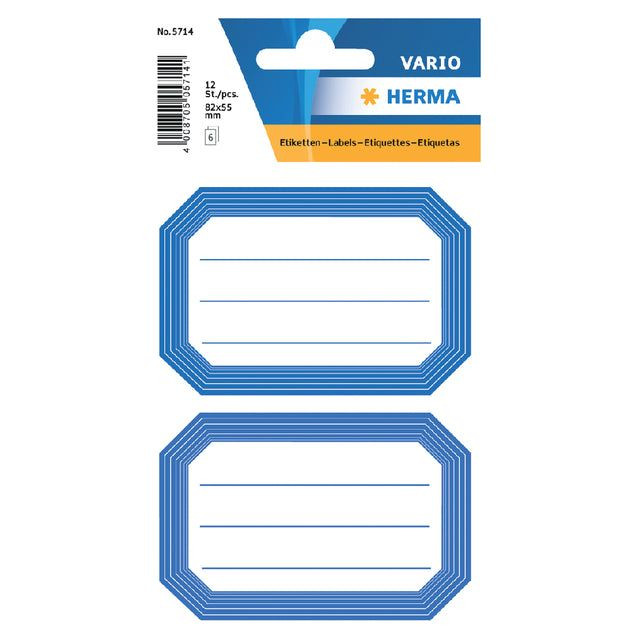 Etiket HERMA 5714 82x55mm schrift blauwe rand 12stuks | Blister a 6 vel