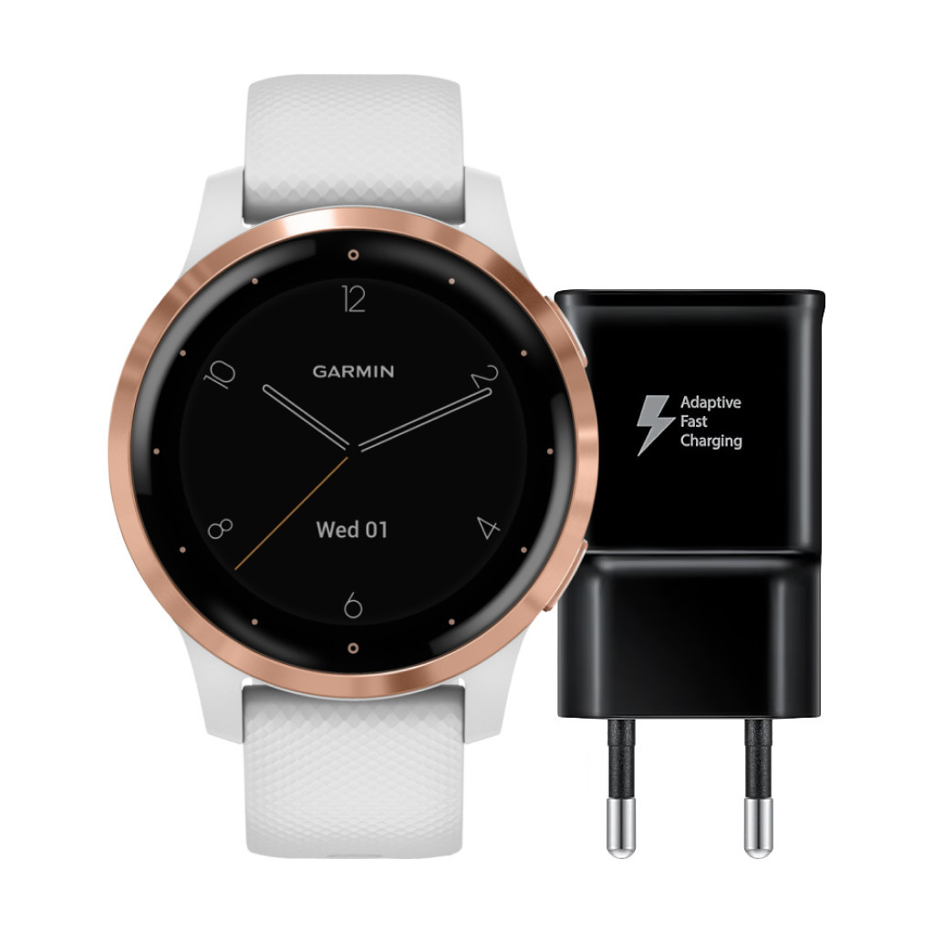 Garmin Vivoactive 4S Rosé Goud/Wit 40 mm + Samsung Adaptive Fast Charging Oplader