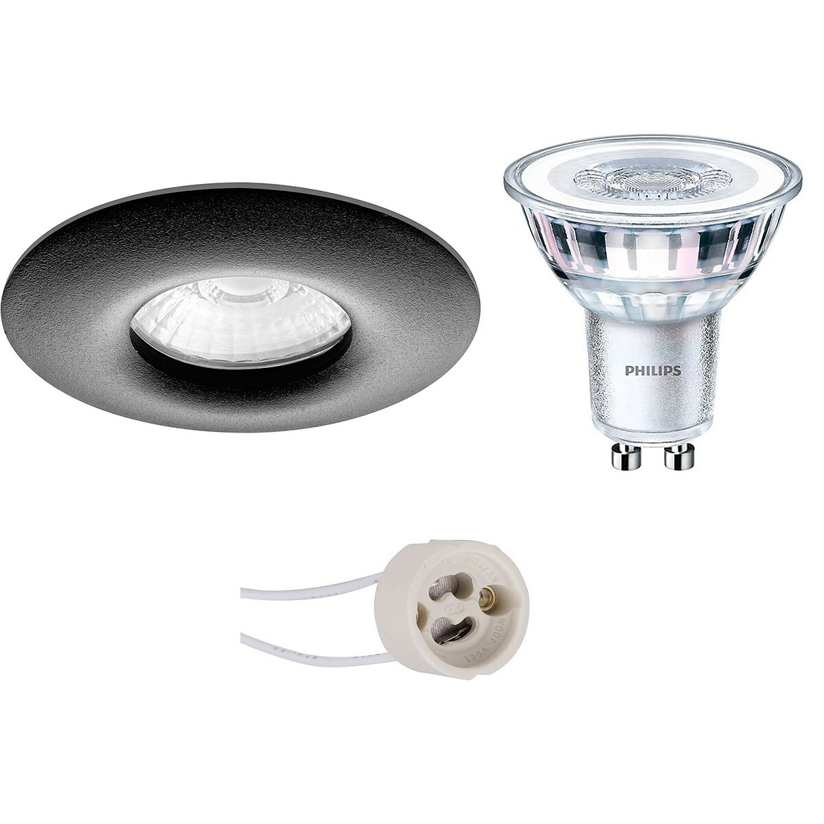 LED Spot Set - Pragmi Luno Pro - Waterdicht IP65 - GU10 Fitting - Inbouw Rond - Mat Zwart - Ø82mm - Philips - CorePro 827 36D - 5W - Warm Wit 2700K - Dimbaar