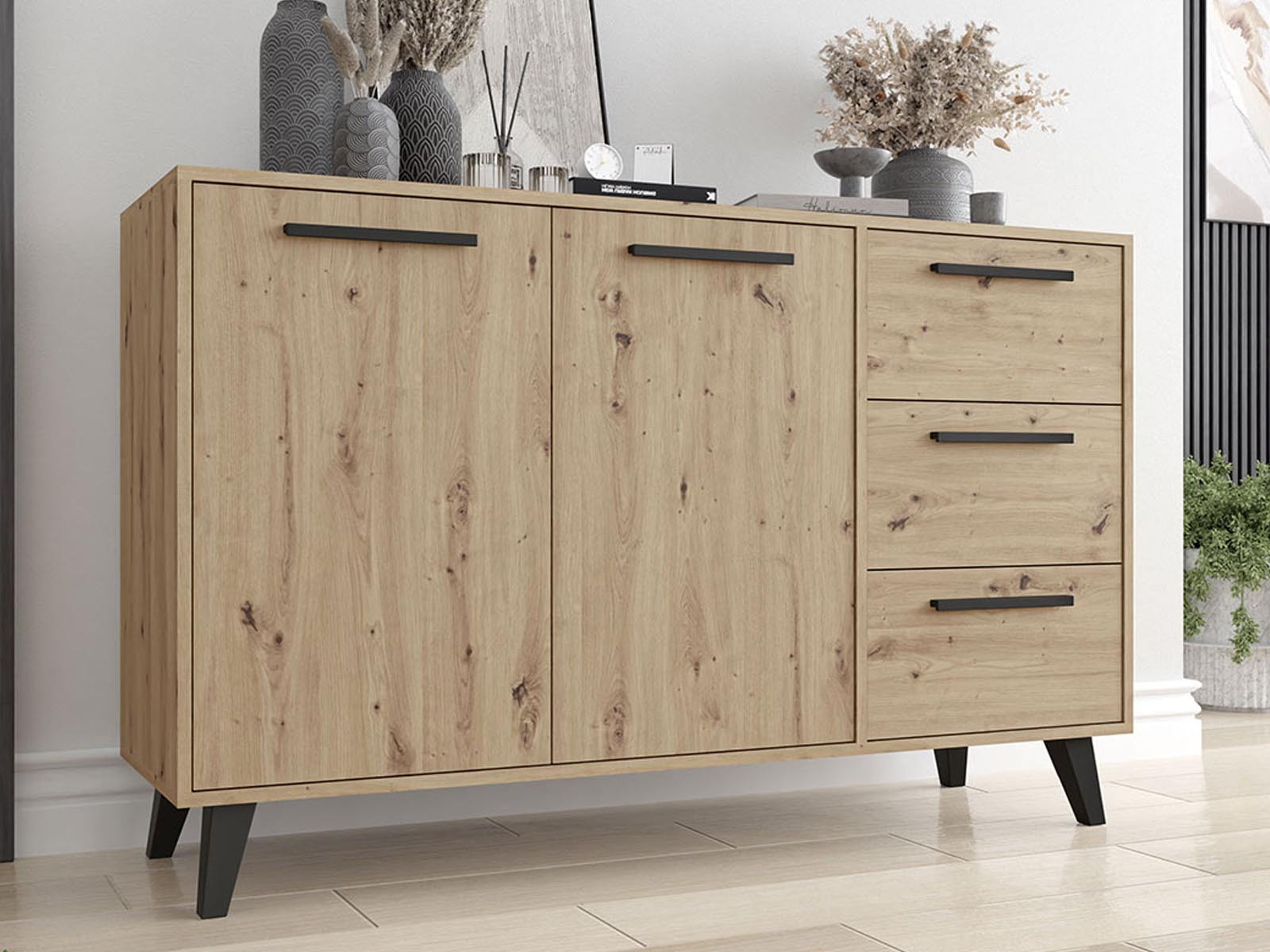 Dressoir KONSTANTINOS 2 deuren 3 lades artisan eik