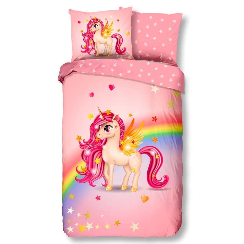 Kinderdekbedovertrek Dekbedovertrek Little Unicorn - 200x140 cm Roze - Dessin: Dieren - Good Morning - Dekbed-Discounter.nl