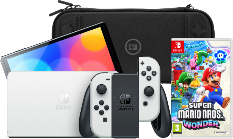 Nintendo Switch OLED Wit + Super Mario Bros. Wonder + BlueBuilt Beschermhoes