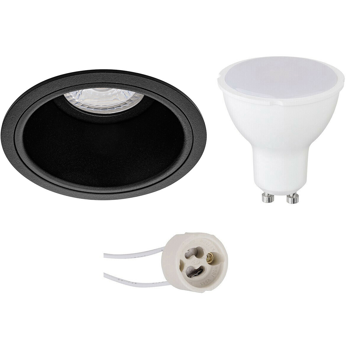 LED Spot Set - Pragmi Minko Pro - GU10 Fitting - Dimbaar - Inbouw Rond - Mat Zwart - 6W - Helder/Koud Wit 6400K - Verdiept - Ø90mm