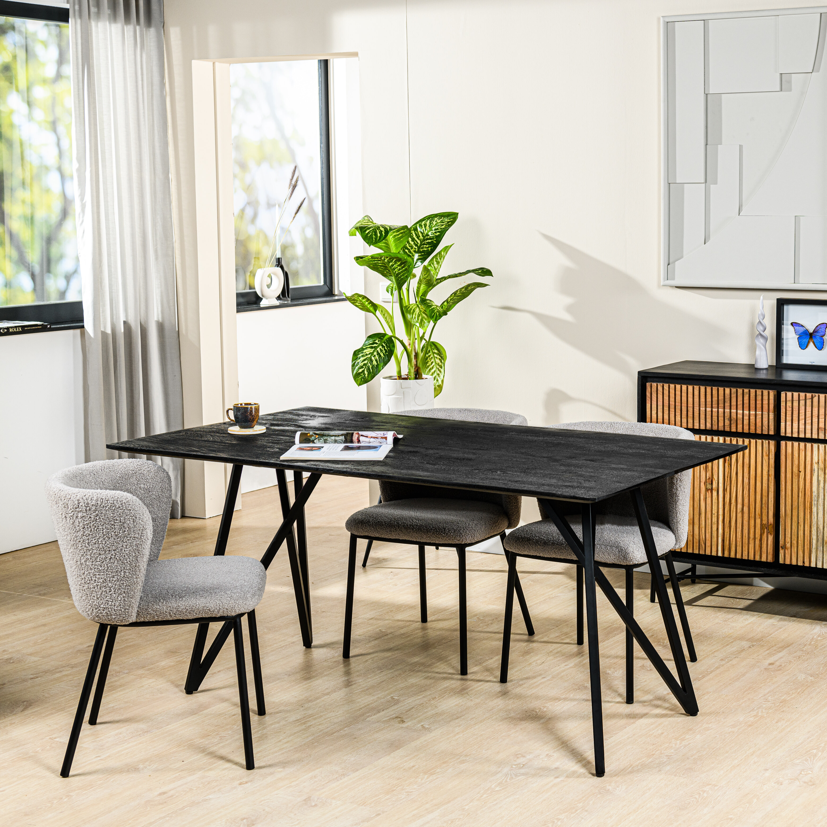 BASE Eettafel Ivori Acaciahout - Zwart