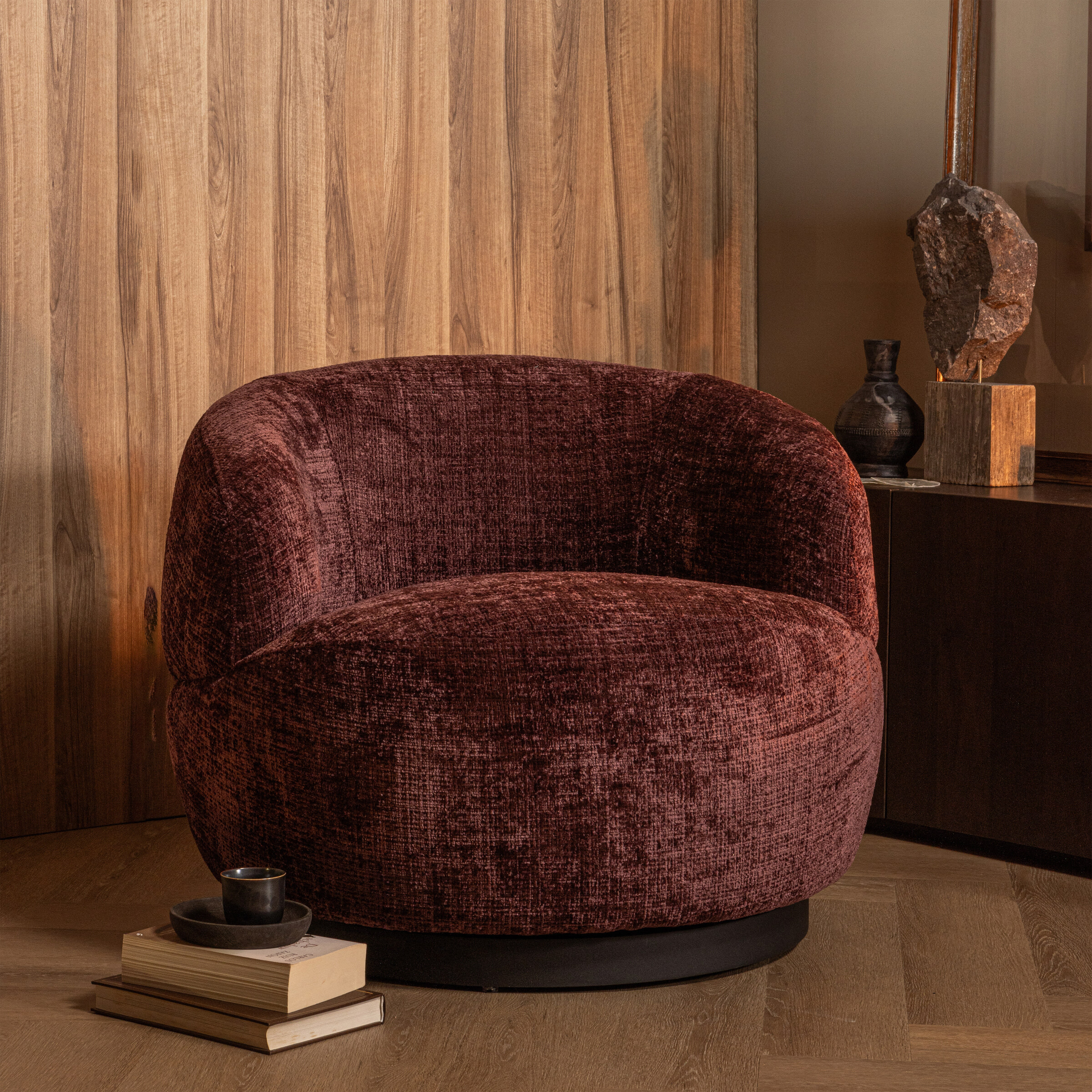 BePureHome Draaifauteuil Woolly Chenille - Aubergine