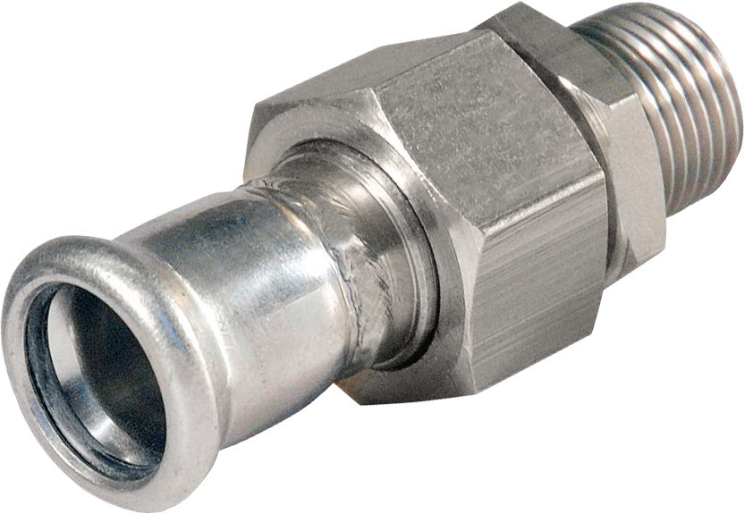 Bonfix Pressfitting RVS 316L 3-delige koppeling - vlakdichtend 1/2 x 15 - buitendraad (R) x press - (m-profiel) - 203005