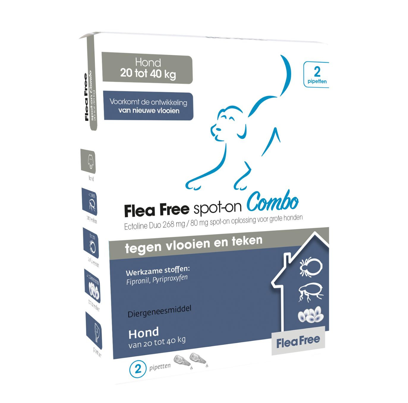 Flea Free Spot-On Combo voor honden 20 - 40 kg 4 pipetten