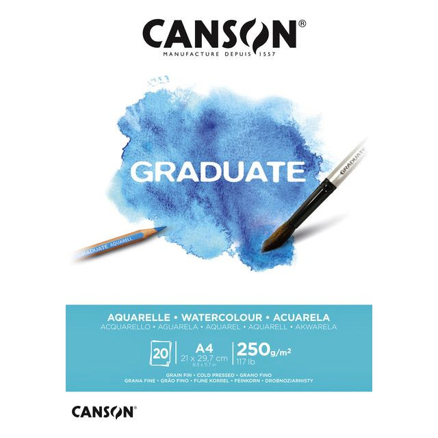 Aquarelblok Canson Graduate A4 250gr 20vel | 5 stuks