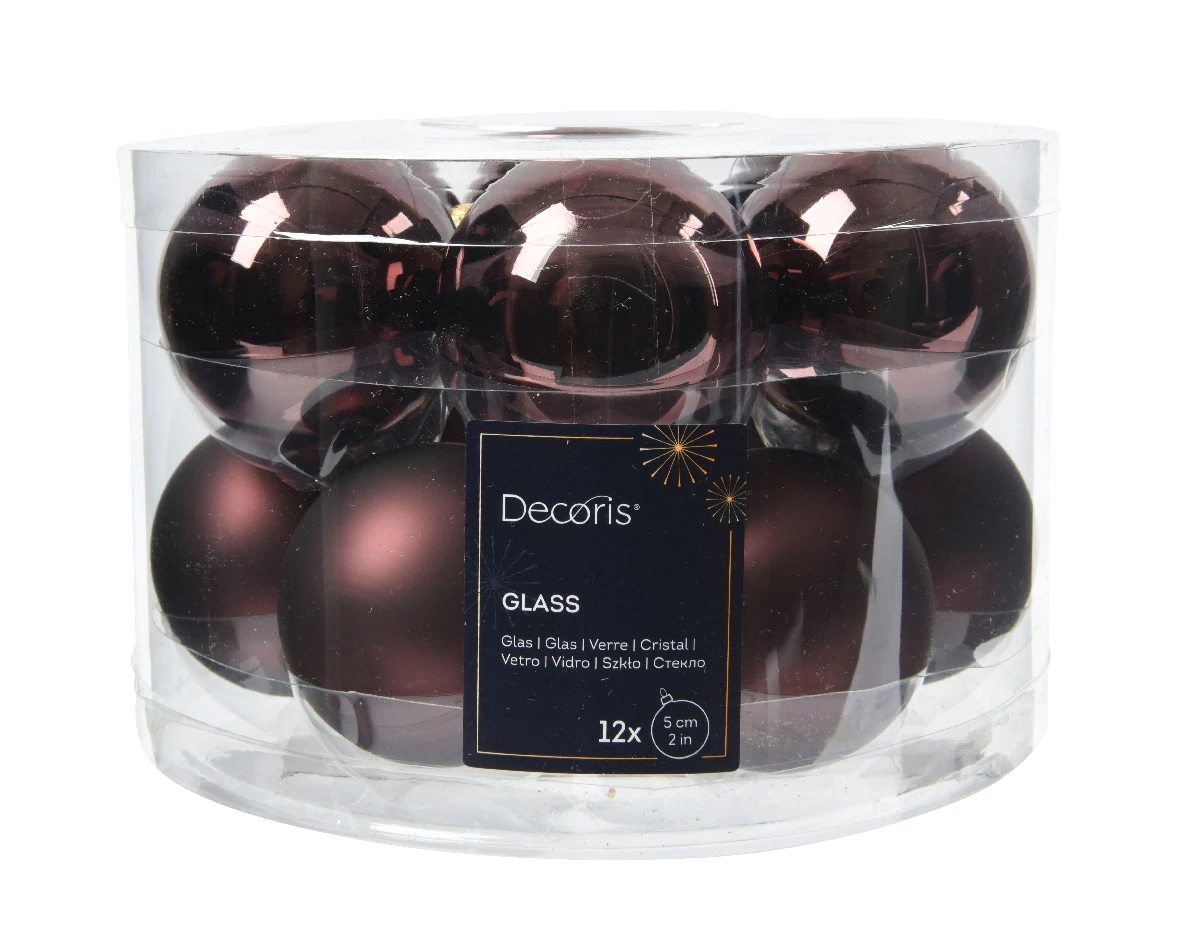 Decoris kerstballen Glas 12st zwarte truffel 5cm