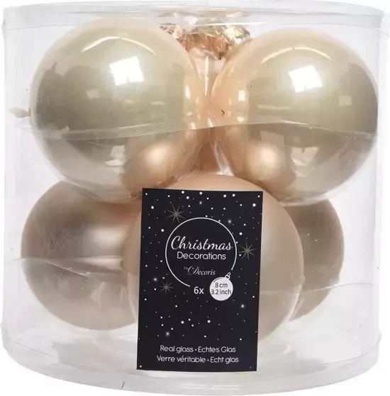 Decoris kerstballen glas 6st parel 8cm