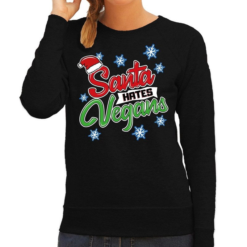 Foute kersttrui / sweater Santa hates vegans zwart dames