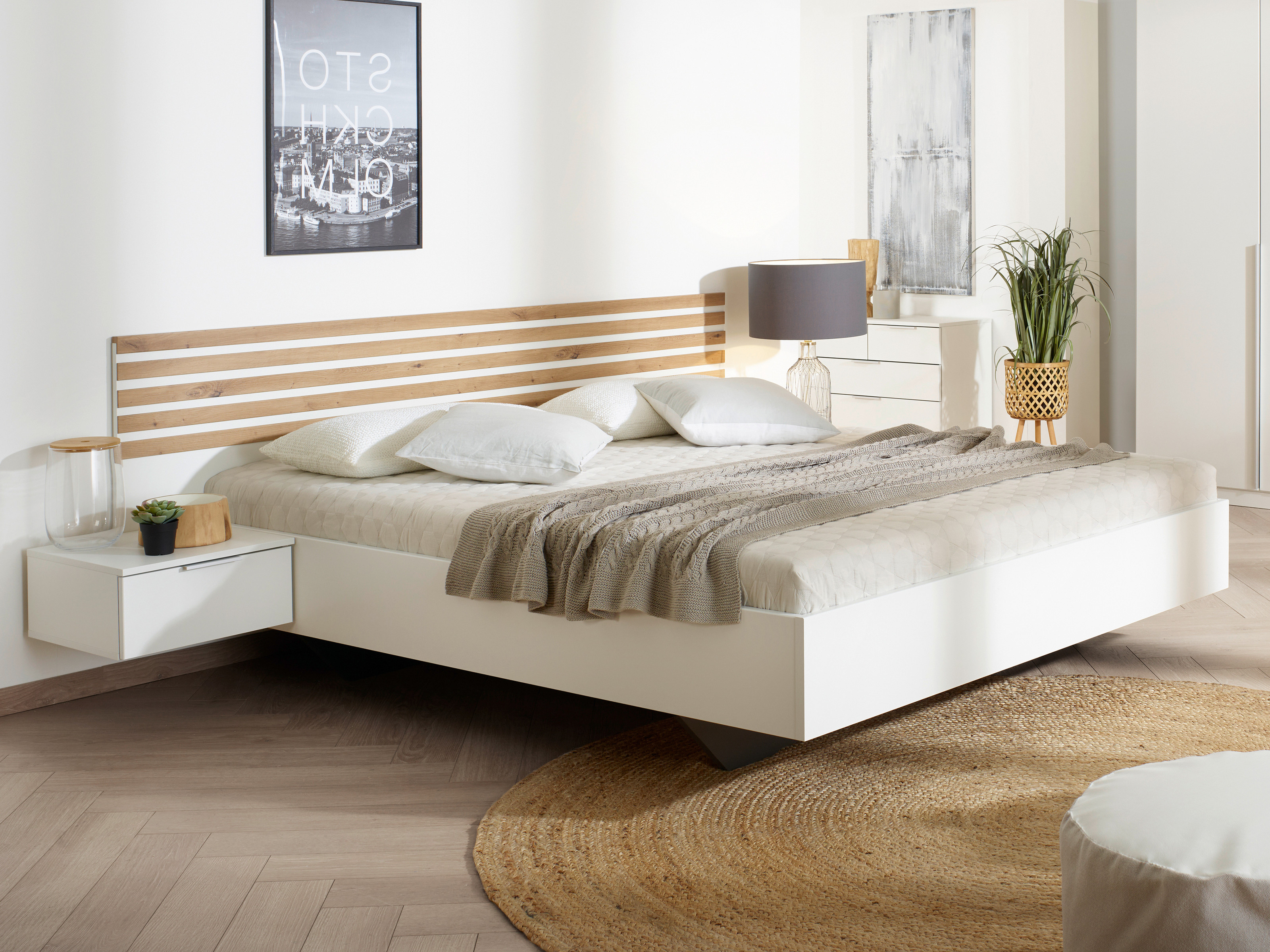 Tweepersoonsbed LATINO 180x200 cm wit/artisan eik