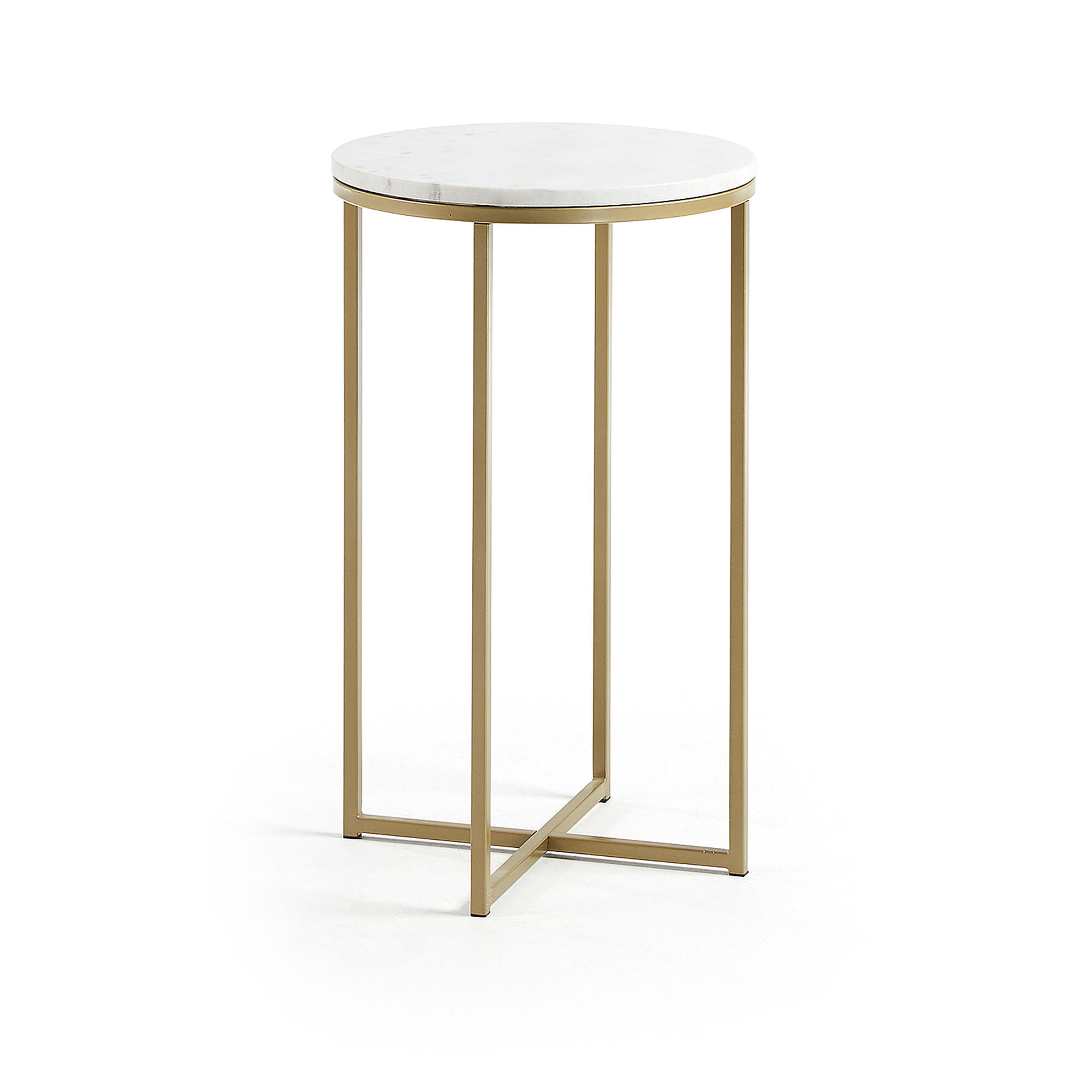 Kave Home Ronde Bijzettafel Sheffield Wit marmer / goud, Ø43cm