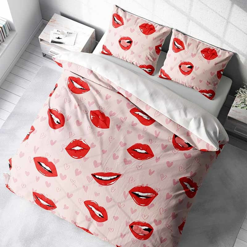 Dekbedovertrek Lips - Lits-Jumeaux (240x220 cm) - Roze Polyester-katoen - Dessin: Romantisch - DLC - Dekbed-Discounter.nl