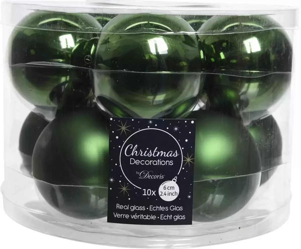 Decoris kerstballen glas dennengroen 6cm 10st