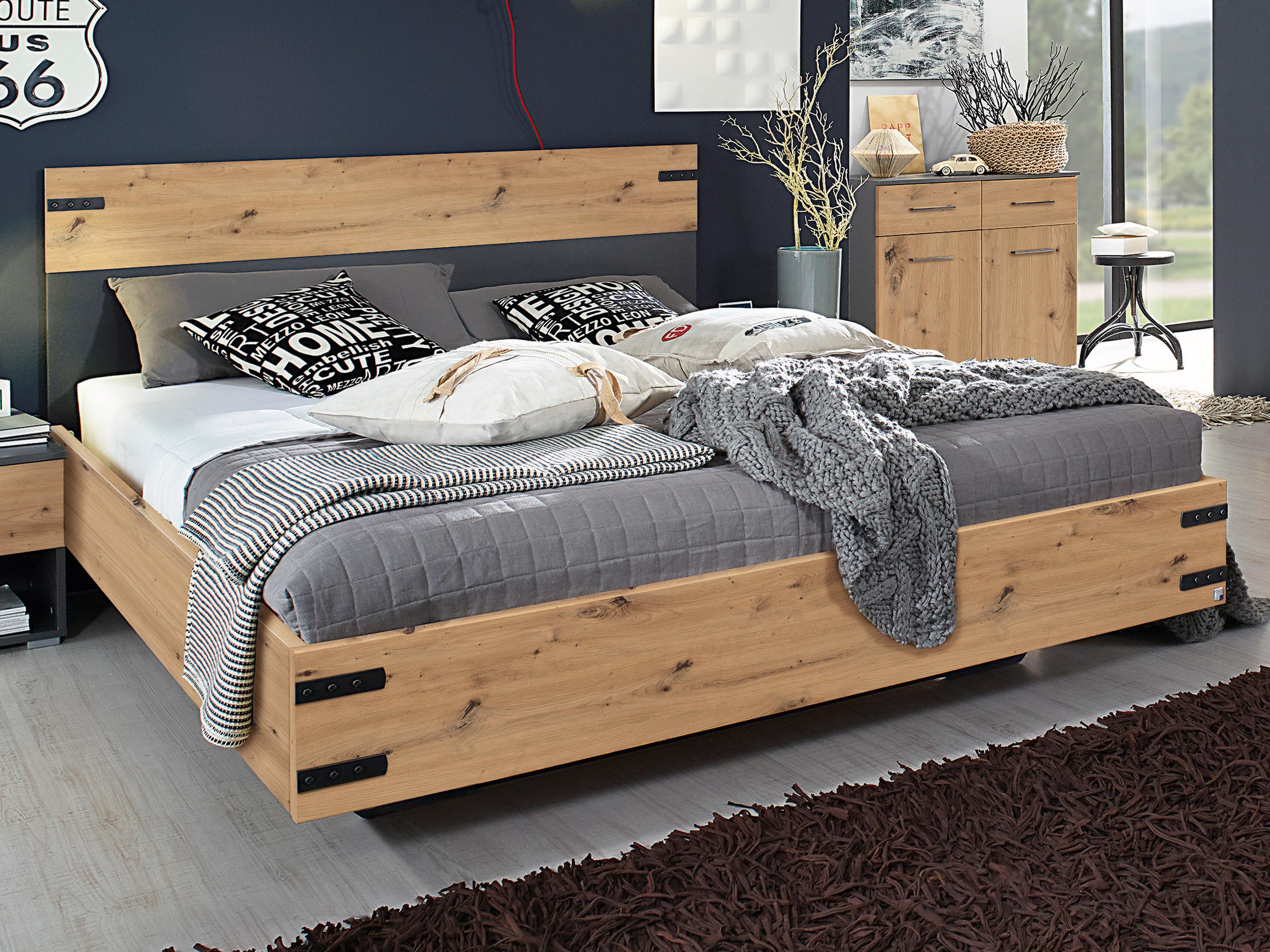 Tweepersoonsbed NEVORO 160x200 cm artisan eik/metaalgrijs