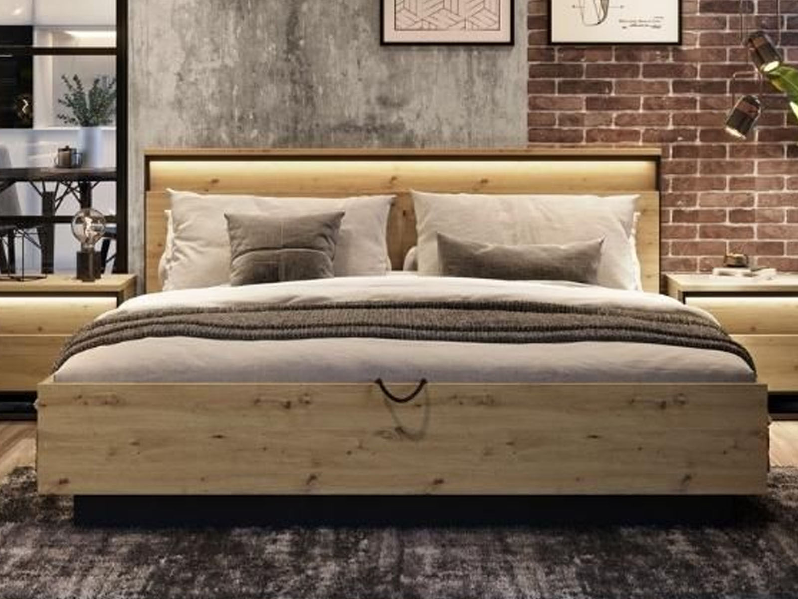 Tweepersoonsbed QUANTINO 180x200 cm artisan eik/zwart