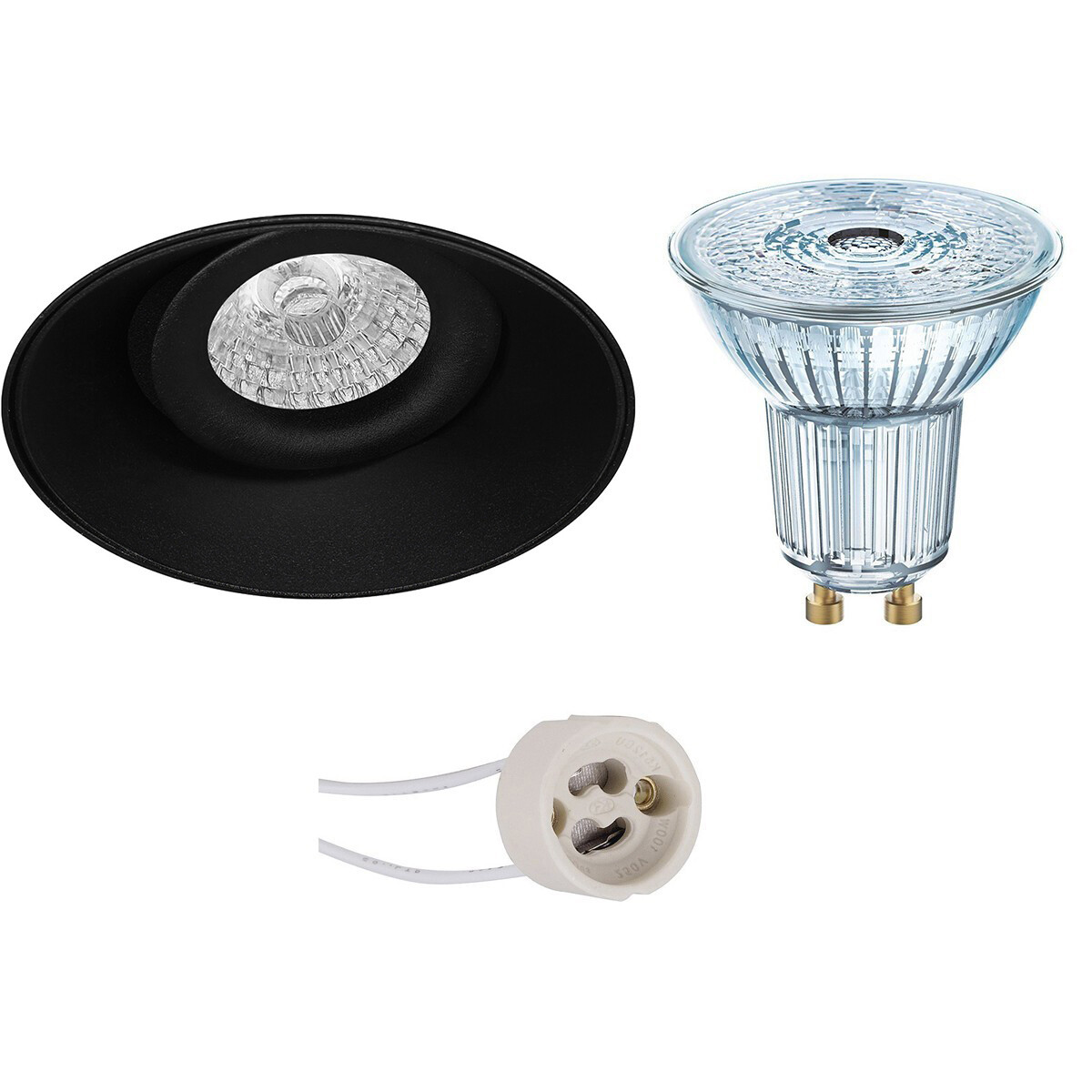 LED Spot Set - LEDVANCE Parathom PAR16 927 36D - Pragmi Nivas Pro - GU10 Fitting - Dimbaar - Inbouw Rond - Mat Zwart - 5.5W - Warm Wit 2700K - Trimless - Kantelbaar - Ø150mm