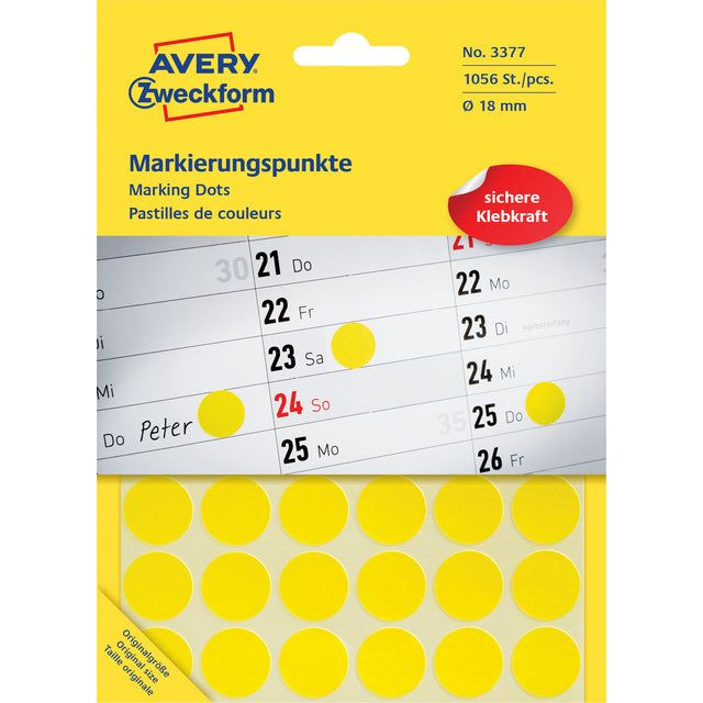 Avery Ronde etiketten diameter 18 mm, geel, 1.056 stuks