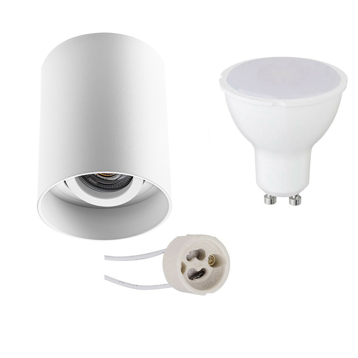 Opbouwspot Set - Aigi - Pragmi Luxina Pro - GU10 Fitting - Opbouw Rond - Mat Wit - 8W - Helder/Koud Wit 6400K - Verdiept - Kantelbaar - Ø90mm