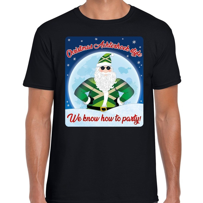 Fout kerst shirt Achterhoek style zwart voor heren