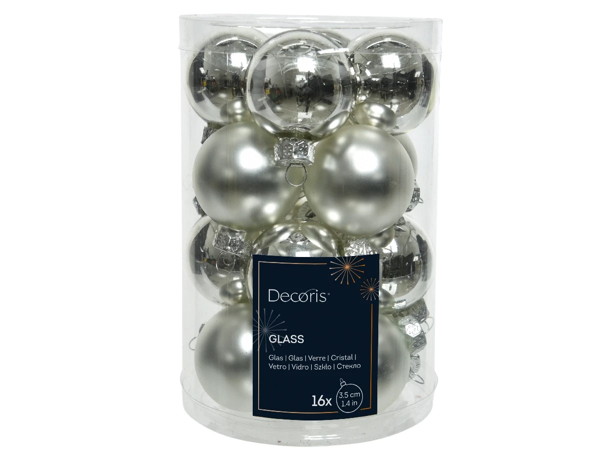 Decoris kerstballen set glas 16st zilver 3,5cm