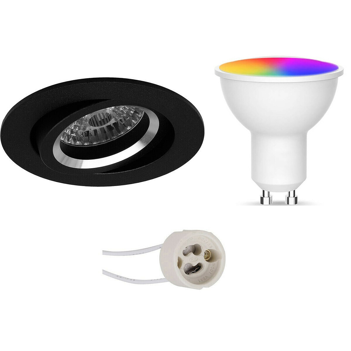 LED Spot Set GU10 - Facto - Smart LED - Wifi LED - Slimme LED - 5W - RGB+CCT - Aanpasbare Kleur - Dimbaar - Pragmi Aerony Pro - Inbouw Rond - Mat Zwart - Kantelbaar - Ø82mm