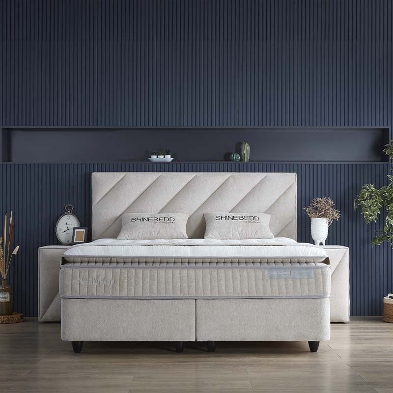 2-Persoons Boxspring met opbergruimte - Shinebedd - Beige 160x200 cm - Pocketveringen - Inclusief Topper - Dekbed-Discounter.nl