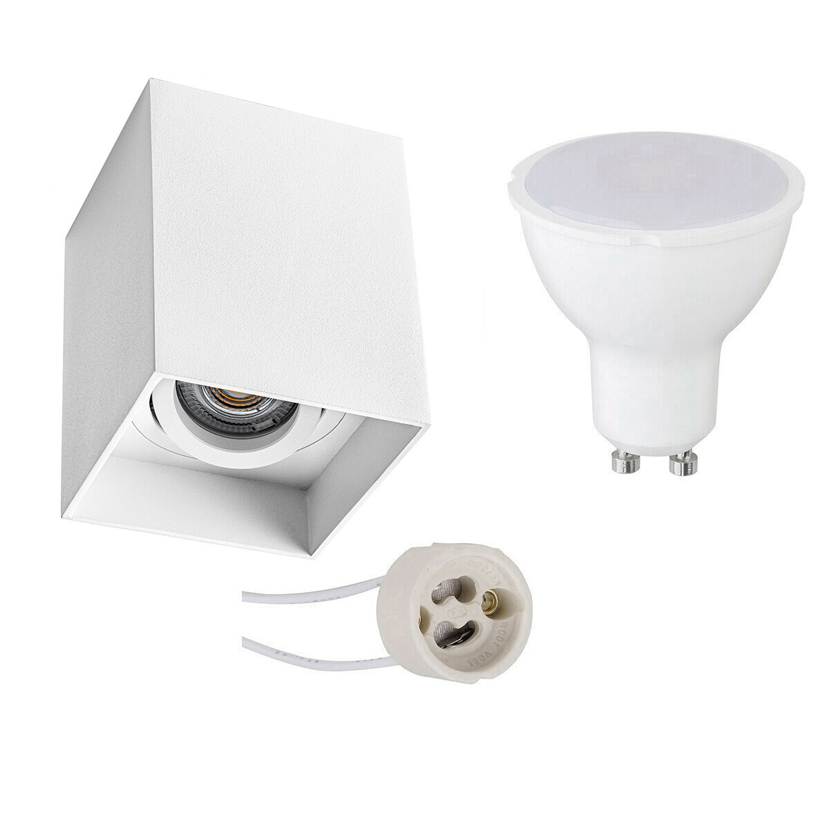 Opbouwspot Set - Pragmi Luxina Pro - GU10 Fitting - Opbouw Vierkant - Mat Wit - 4W - Natuurlijk Wit 4200K - Verdiept - Kantelbaar - 90mm