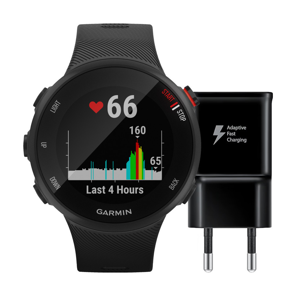 Garmin Forerunner 45S Zwart + Samsung Adaptive Fast Charging Oplader met Usb A Poort 15W