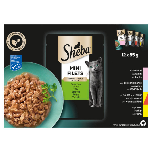 Sheba Mini Filets Selectie van de Chef in saus natvoer kat (zakjes 85 g) 4 x (12 x 85 g)