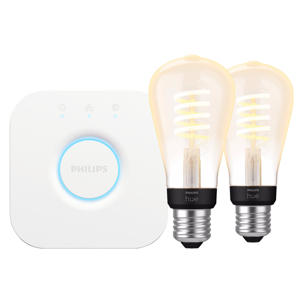 Philips Hue Filament White Ambiance Edison 2-Pack + Bridge