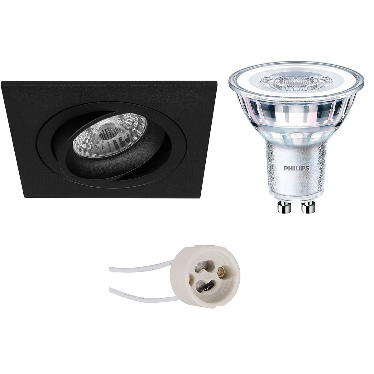 LED Spot Set - Pragmi Borny Pro - GU10 Fitting - Inbouw Vierkant - Mat Zwart - Kantelbaar - 92mm - Philips - CorePro 830 36D - 3.5W - Warm Wit 3000K